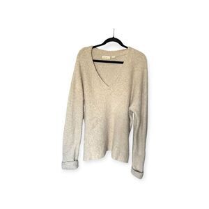 Anthro Sleeping on Snow Fuzzy V-Neck Sweater Size M Cream Oversized Wool Blend